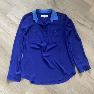 LOFT Vibrant Blue Button-Up Blouse